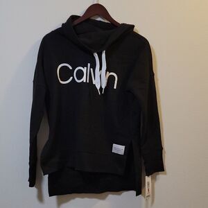 NWT Women's Calvin Klein Performace Funnel-Neck Logo Sweatshirt Black XS